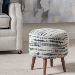 Abstract Lines Wood Ottoman Stool-Kirkland's Home Sale