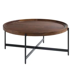 Acacia Wood Round Tray Top Coffee Table-Kirkland's Home New