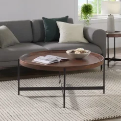 Acacia Wood Round Tray Top Coffee Table-Kirkland's Home New