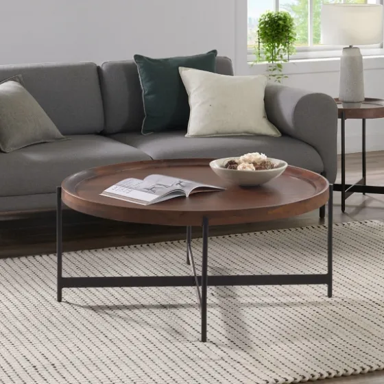 Acacia Wood Round Tray Top Coffee Table-Kirkland's Home New