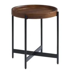 Acacia Wood Round Tray Top Side Table-Kirkland's Home Shop