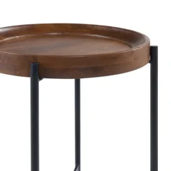 Acacia Wood Round Tray Top Side Table-Kirkland's Home Shop