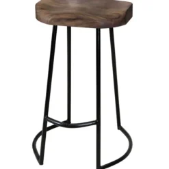 Acacia Wood Seat Wrought Iron Base Counter Stool-Kirkland's Home Outlet