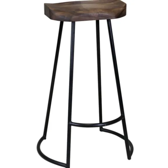 Acacia Wood Seat Wrought Iron Base Bar Stool-Kirkland's Home Best Sale