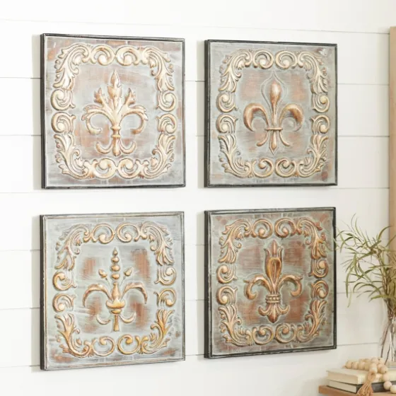 Aged Brass Fleur-De-Lis 4-Pc. Panel Wall Art-Kirkland's Home Hot