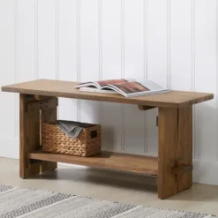 Aged Brown Acacia Wood Board Bench-Kirkland's Home Cheap