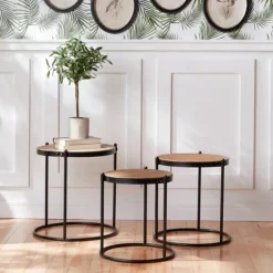 Aged Round Wood Top 3-Pc. Accent Table Set-Kirkland's Home Online