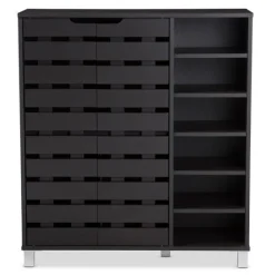 Aldrich Black Slatted Shoe Storage Cabinet-Kirkland's Home Outlet