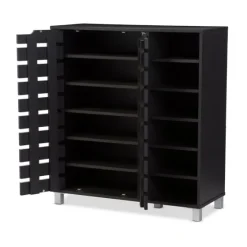 Aldrich Black Slatted Shoe Storage Cabinet-Kirkland's Home Outlet