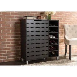 Aldrich Black Slatted Shoe Storage Cabinet-Kirkland's Home Outlet