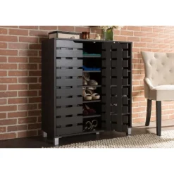 Aldrich Black Slatted Shoe Storage Cabinet-Kirkland's Home Outlet