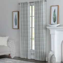 Aloe Plaid Pleated Single Curtain Panel, 84 In.-Kirkland's Home New