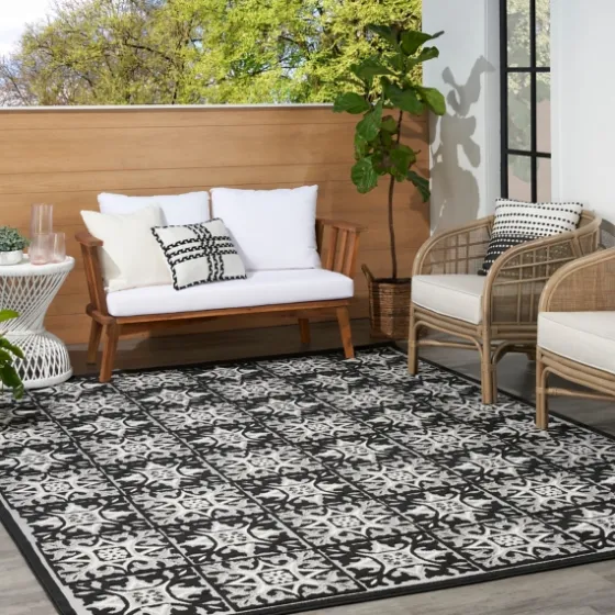 Aloha Black Geometric Indoor/Outdoor Area Rug, 5X7-Kirkland's Home New