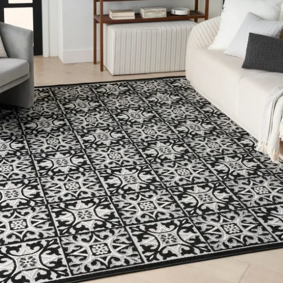 Aloha Black Geometric Indoor/Outdoor Area Rug, 5X7-Kirkland's Home New