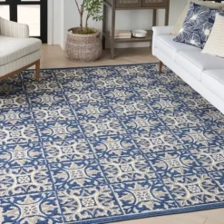 Aloha Blue Geometric Indoor/Outdoor Area Rug, 9X12-Kirkland's Home Cheap