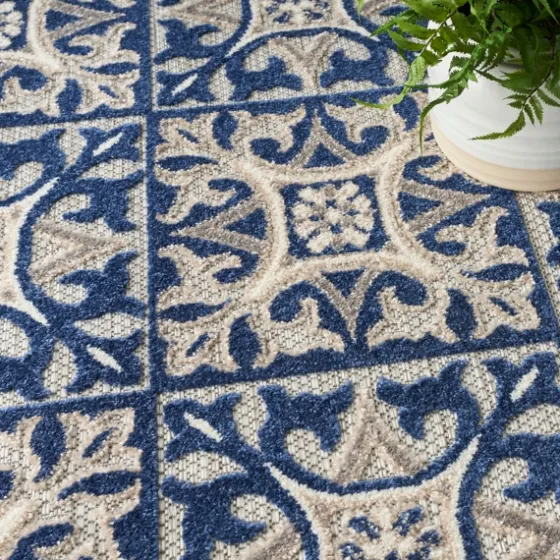 Aloha Blue Geometric Indoor/Outdoor Area Rug, 9X12-Kirkland's Home Cheap