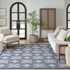 Aloha Blue Geometric Indoor/Outdoor Area Rug, 9X12-Kirkland's Home Cheap