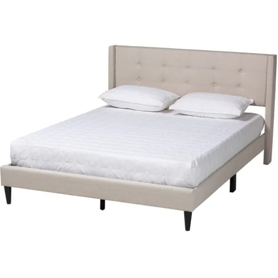 Amala Beige Button Tufted Queen Bed Frame-Kirkland's Home New