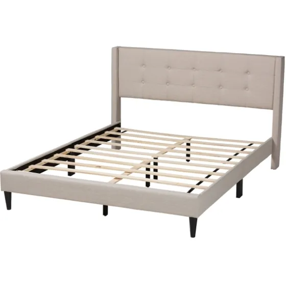 Amala Beige Button Tufted Queen Bed Frame-Kirkland's Home New