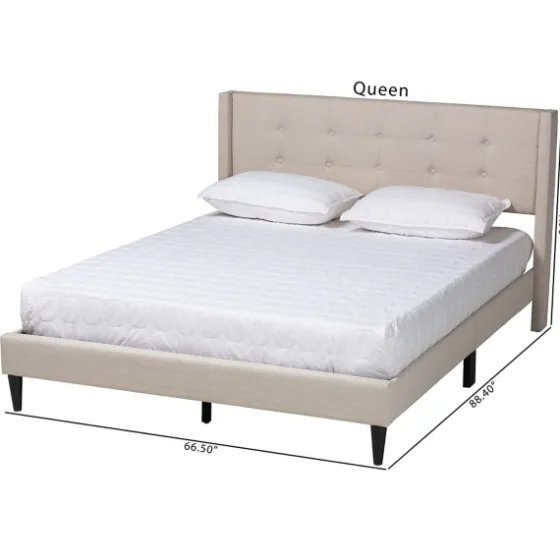 Amala Beige Button Tufted Queen Bed Frame-Kirkland's Home New