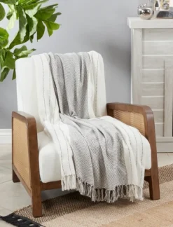 And Gray Striped And Fringe Throw Blanket-Kirkland's Home Cheap
