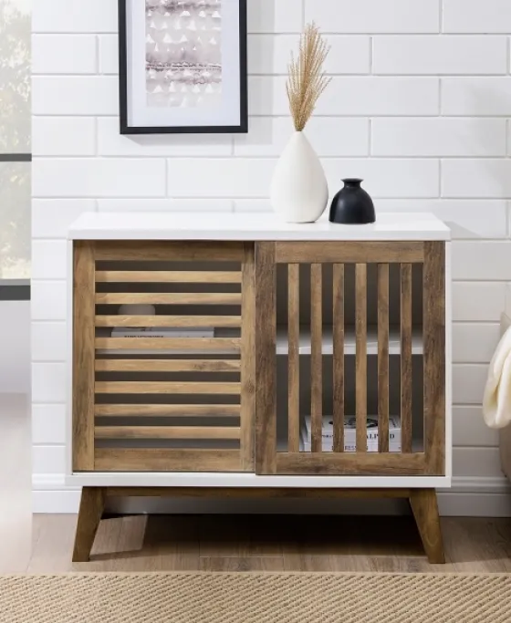 And Oak Sliding Slat Door Console Table-Kirkland's Home Sale