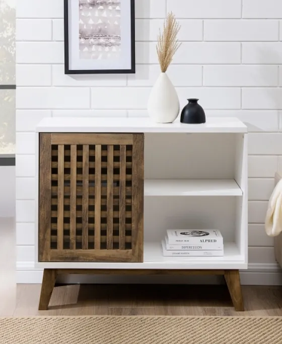 And Oak Sliding Slat Door Console Table-Kirkland's Home Sale