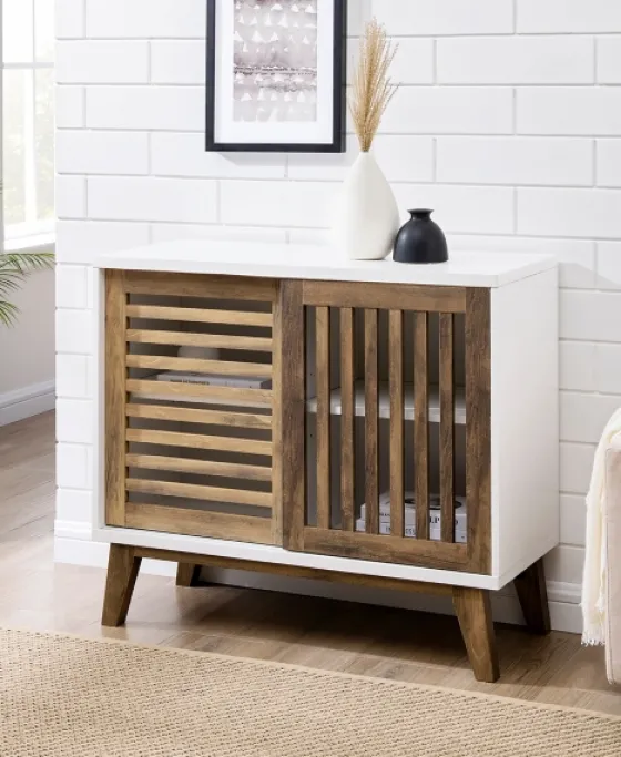 And Oak Sliding Slat Door Console Table-Kirkland's Home Sale