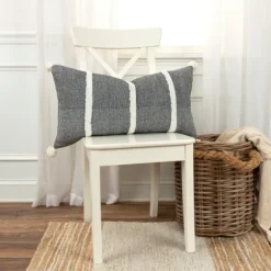 And White Artisanal Stripes Lumbar Pillow-Kirkland's Home Best Sale