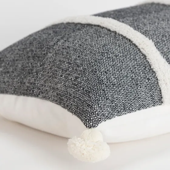And White Artisanal Stripes Lumbar Pillow-Kirkland's Home Best Sale