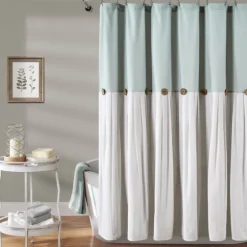 And White Button Accent Linen Shower Curtain-Kirkland's Home New