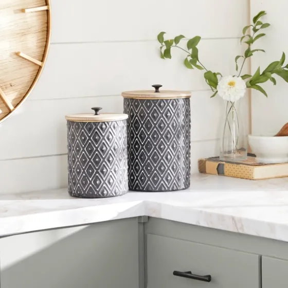 And White Embossed Diamond Jars, Set Of 2-Kirkland's Home Cheap