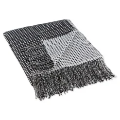 And White Waffle Knit Fringe Throw-Kirkland's Home Fashion