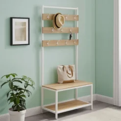And White Wood Bench Hall Tree-Kirkland's Home Clearance