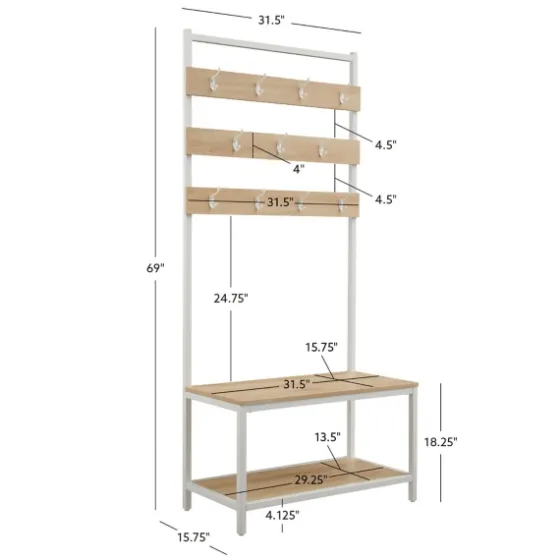 And White Wood Bench Hall Tree-Kirkland's Home Clearance