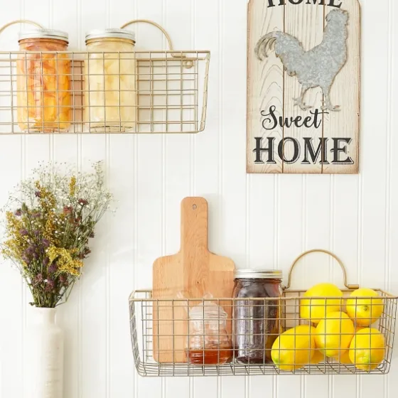 Antique Gold 2-Pc. Long Wire Basket Set, 17 In.-Kirkland's Home Cheap