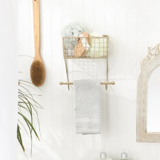 Antique Gold Wire Basket Towel Rack-Kirkland's Home Online