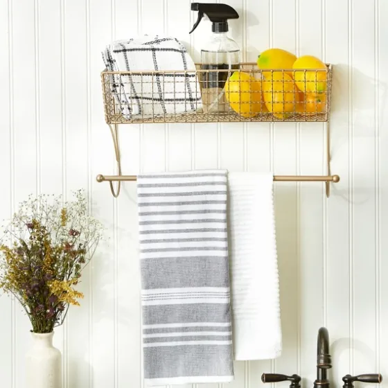 Antique Gold Wire Basket Towel Rack, 17 In.-Kirkland's Home Hot