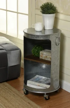 Antique Round Rolling Galvanized Accent Table-Kirkland's Home Shop