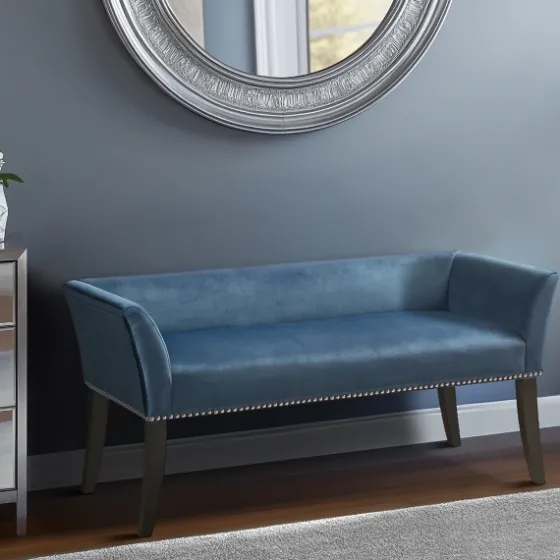 Antique Sapphire Low Back Upholstered Bench-Kirkland's Home Sale