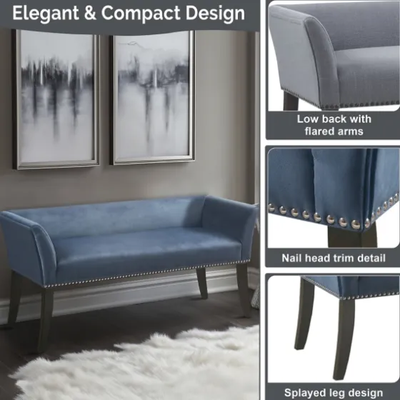 Antique Sapphire Low Back Upholstered Bench-Kirkland's Home Sale