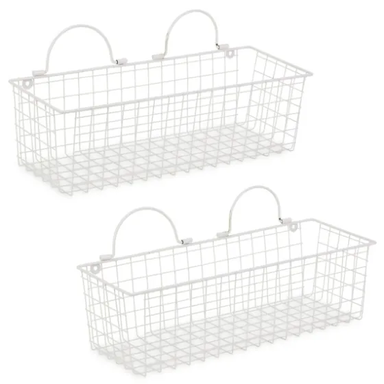Antique White 2-Pc. Long Wire Basket Set, 17 In.-Kirkland's Home Discount