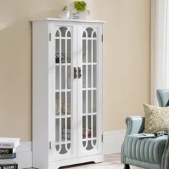 Antique White Tall Windowpane Cabinet-Kirkland's Home Clearance