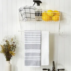 Antique White Wire Basket Towel Rack, 17 In.-Kirkland's Home Sale