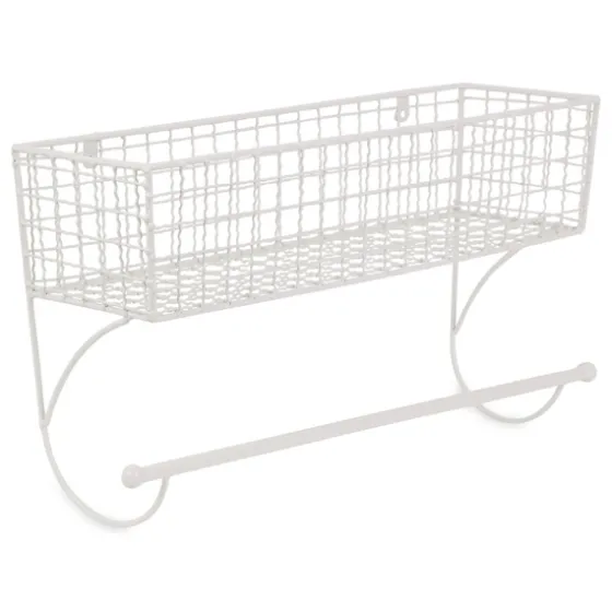Antique White Wire Basket Towel Rack, 17 In.-Kirkland's Home Sale