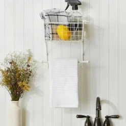 Antique White Wire Basket Towel Rack-Kirkland's Home Store