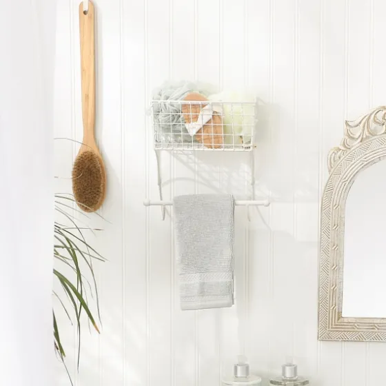Antique White Wire Basket Towel Rack-Kirkland's Home Store