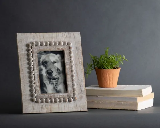 Antique White Wood Beaded Picture Frame, 4X6-Kirkland's Home Discount
