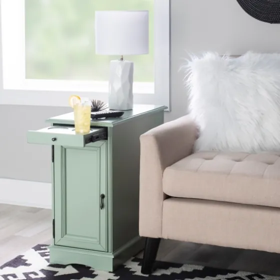 Aqua Accent Table With Charging Station-Kirkland's Home Outlet