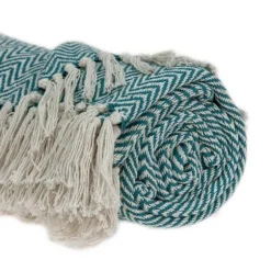 Aqua Chevron Cotton Handloomed Tassel Throw-Kirkland's Home Shop